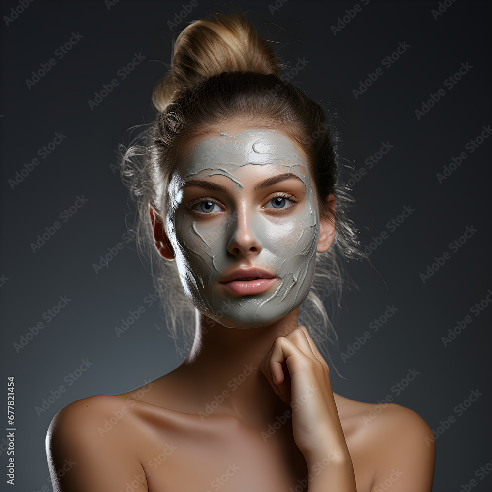 Portrait of a young Caucasian woman with a facial mask or moisturizing face mask. Concept of beauty.