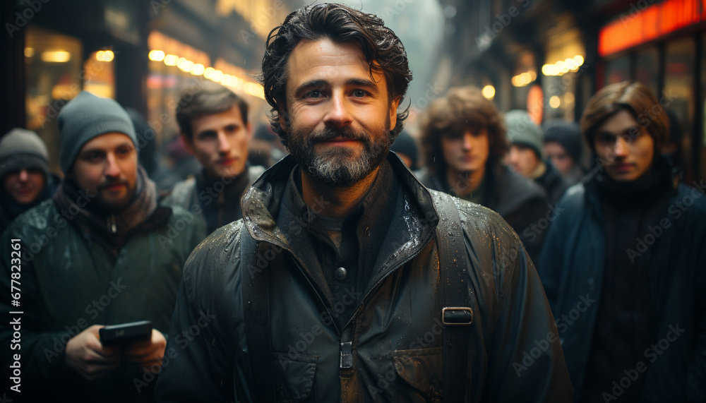 A group of young adults smiling in the city generated by AI A group of young adults smiling in the city generated by AI
