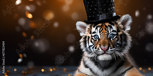 Dapper Tiger  Top Hat Fashion in Wildlife Wonderland,,
Wild Elegance Tiger in Stylish Top Hat Portrait