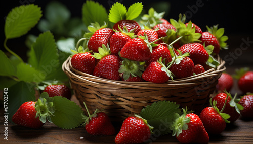 Freshness of summer  strawberry  food  nature  leaf generated by AI