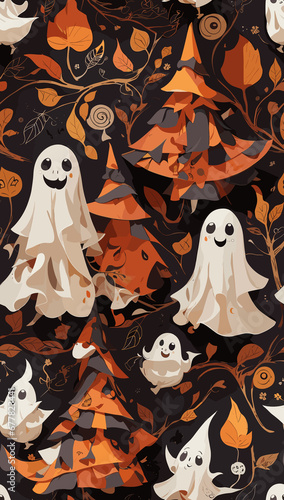 Halloween seamless pattern with ghosts created with generative AI