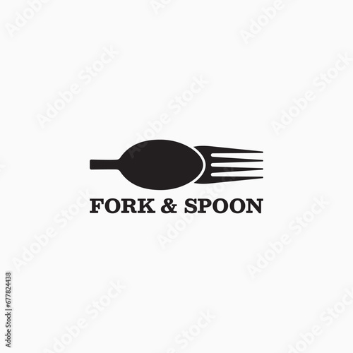 Vector pictorial mark logo design for a food business with a fork and spoon iconic symbols