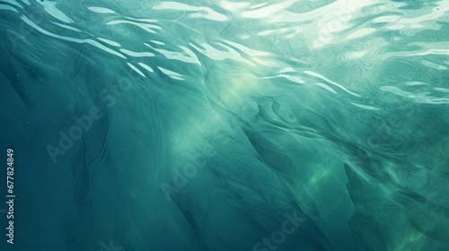 dark green and blue pastel colors, smooth shapes, sun refletion on water, copy space, 16:9 photo