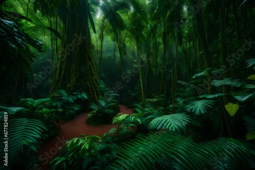 A dense rainforest canopy  alive with the vibrant colors and sounds of exotic birds and primates