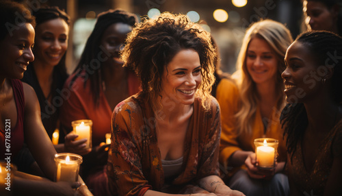 Smiling young adults enjoy friendship  happiness  and group celebration generated by AI