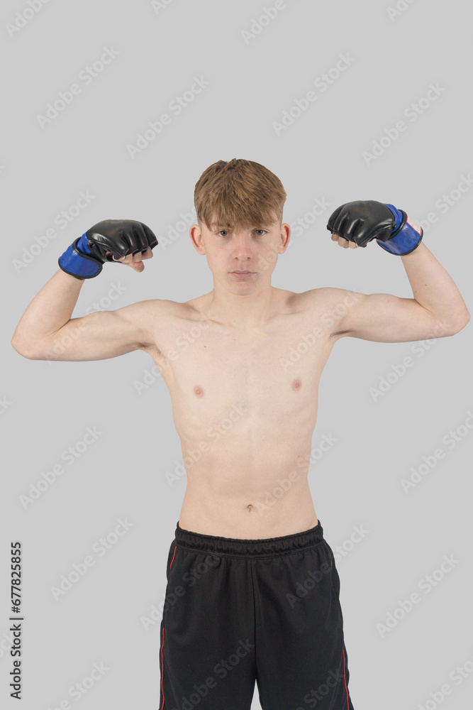 Shirtless male teenage MMA fighter Shirtless male teenage MMA fighter