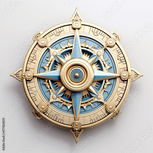 An old style old world compass on a white background, in the style of light navy