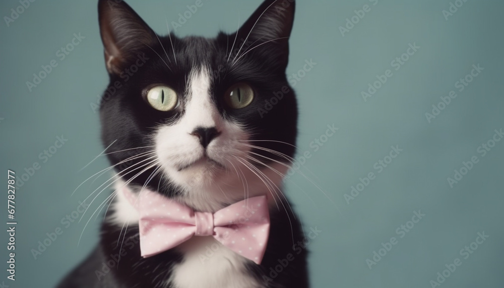 Cute kitten with blue eyes and bow tie staring playfully generated by AI Cute kitten with blue eyes and bow tie staring playfully generated by AI