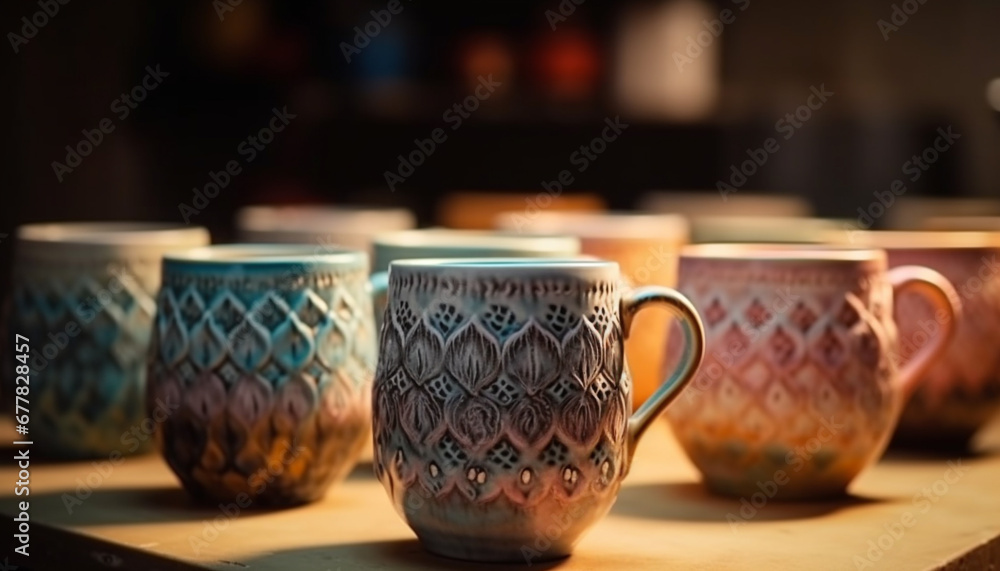 Rustic blue jar with ornate handle, empty still life decoration generated by AI Rustic blue jar with ornate handle, empty still life decoration generated by AI