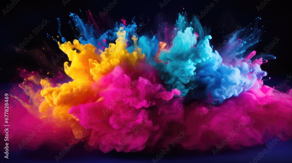 Colorful red and blue ink splashing into the air Colorful red and blue ink splashing into the air