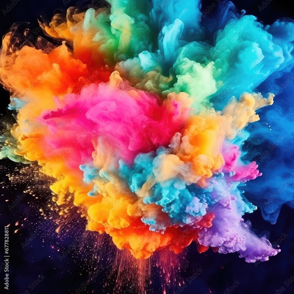Colorful red and blue ink splashing into the air Colorful red and blue ink splashing into the air