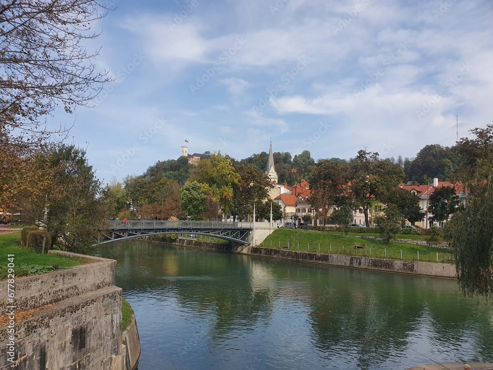 The beautiful Ljubljanica River in Ljubljana, the capitol city of Slovenia