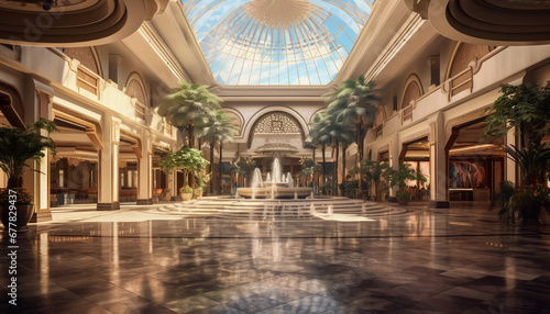 Modern architecture reflects elegance and luxury in famous travel destinations generated by AI