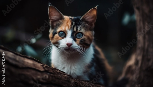 Cute kitten sitting in grass, staring with alertness at camera generated by AI © Jeronimo Ramos