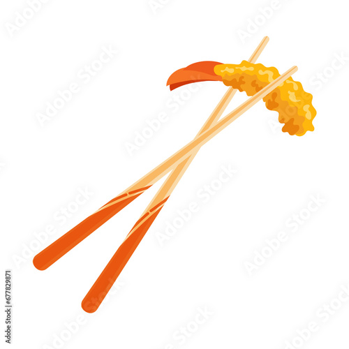 Japanese shrimp tempura, fried shrimp on oud sticks. Asian seafood. Illustration, vector