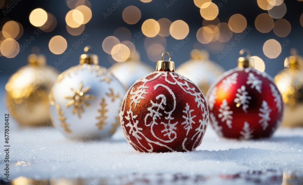 Glittering New Year red and gold decorations. Shiny red golden christmas balls Glittering New Year red and gold decorations. Shiny red golden christmas balls
