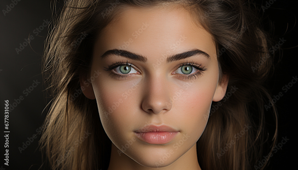 Beautiful young woman with brown hair and brown eyes generated by AI Beautiful young woman with brown hair and brown eyes generated by AI