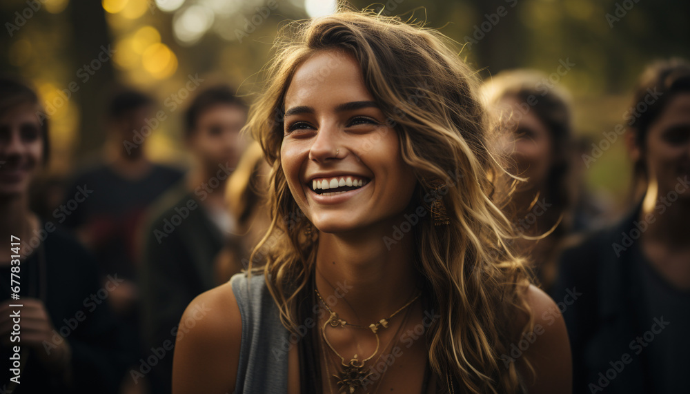 Fototapeta premium A group of young adults smiling and enjoying a music festival generated by AI