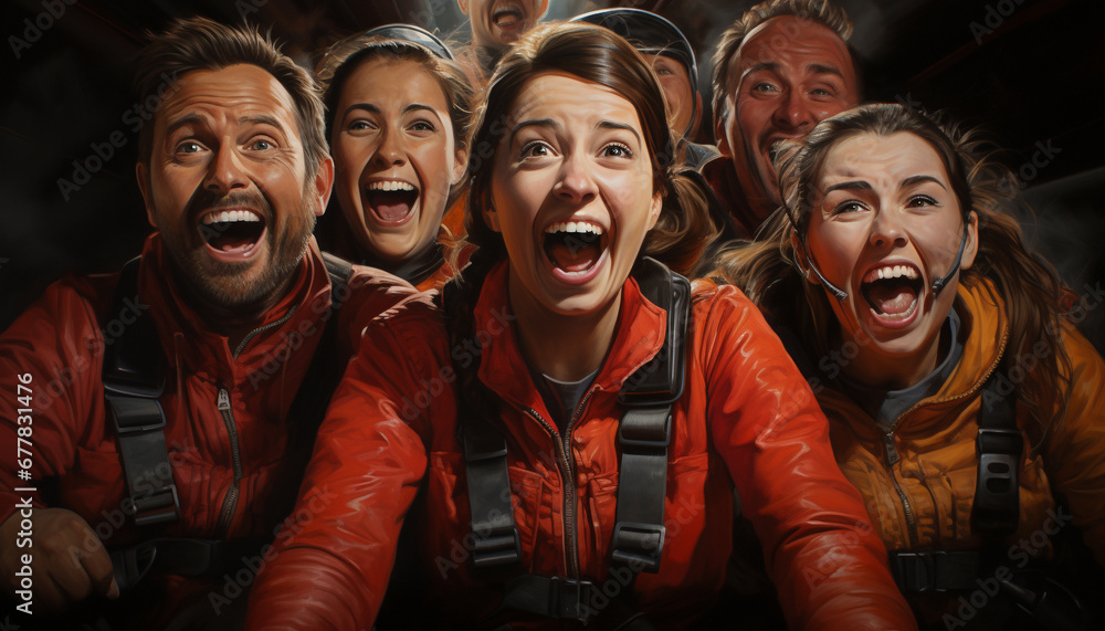 A group of young adults smiling and cheering in excitement generated by AI A group of young adults smiling and cheering in excitement generated by AI