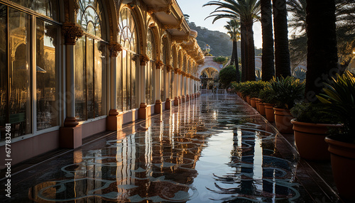 Famous place reflects history, culture, and religion in illuminated architecture generated by AI