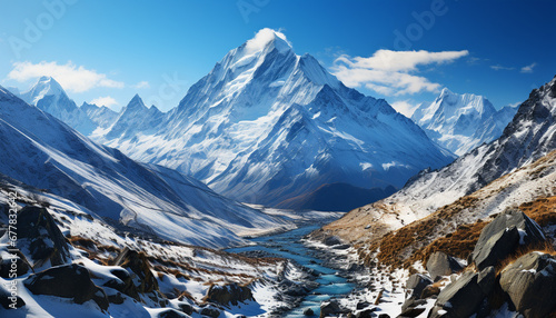 Majestic mountain peak, nature beauty in tranquil scene generated by AI