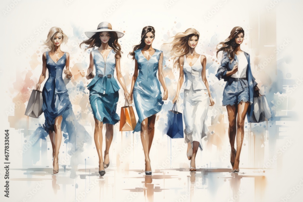 Fototapeta premium The girls go shopping. Women's shopping.