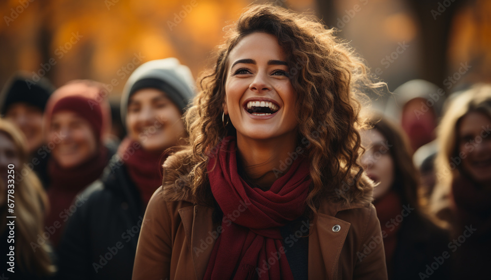 Fototapeta premium Young adults enjoying nature, smiling and walking together generated by AI