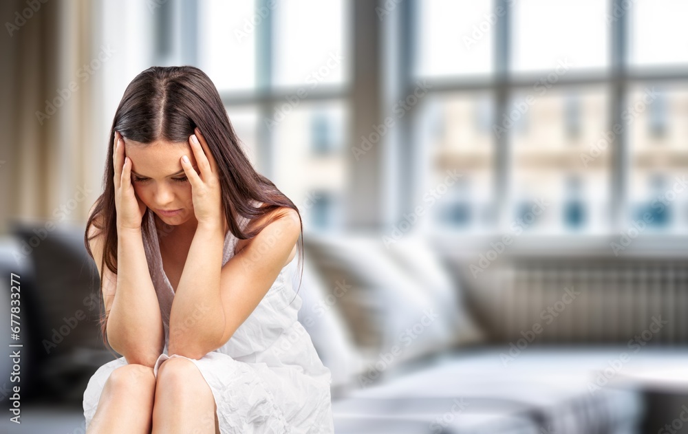 Unhappy woman sad thinking about problems. Unhappy woman sad thinking about problems.