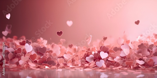 Valentine's day background. Abstract pink background with confetti hearts.