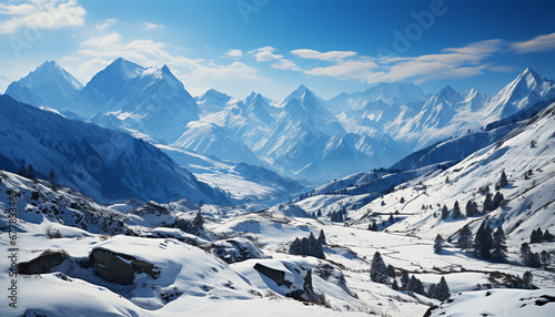Majestic mountain peak in winter, a tranquil scene generated by AI © Jemastock