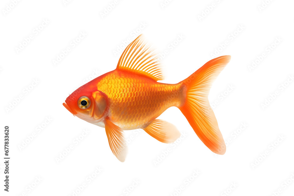 Small goldfish isolated on transparent and white background