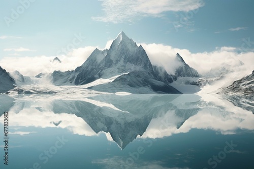 Mountains' reflection on the ski. Generative AI