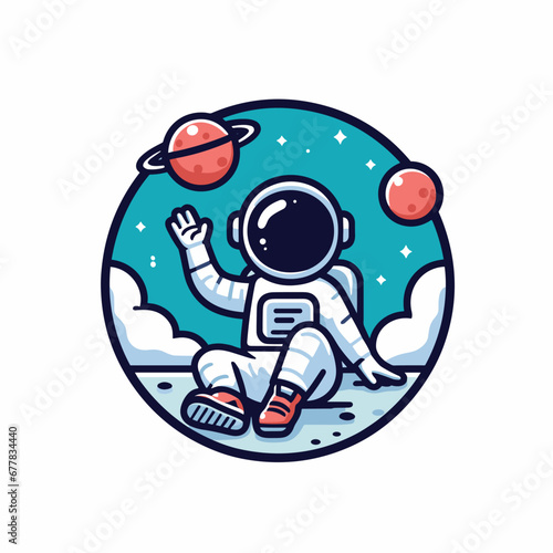 an astronaut sitting on the globe flat simple vector illustrations on white background