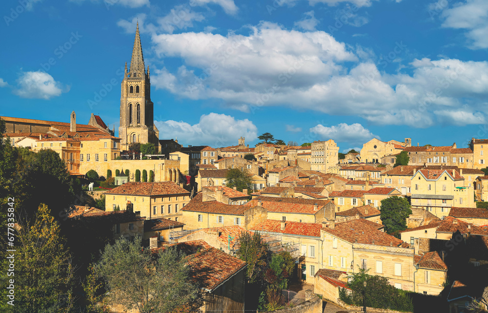 Panoramic view of Saint emilion, wine beautiful city classified by unesco, France