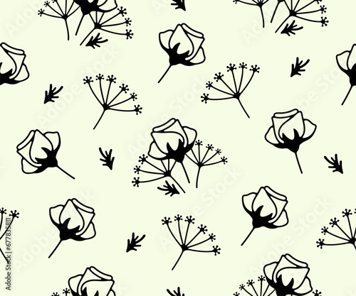 Flowers, floristics, floweret and floral, seamless vector background and pattern. Flower shop, florist shop, blooming, flowering and floristry, vector design and illustration