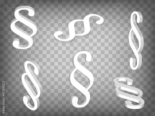 Set of perspective projections 3d paragraph symbol on transparent background. Blank paragraph symbol 3d icon illustration with different views and angles. Concept of graphic elements for your design. 