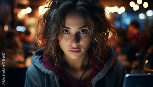Young woman looking at camera, confident and smiling generated by AI