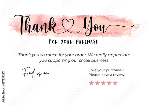 white and pink thank you for purchasing the business card note letter template text sticker abstract