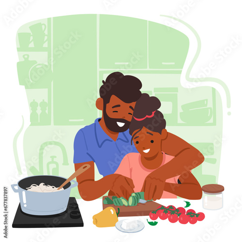 Loving Father Character Patiently Guides His Curious Daughter Through The Art Of Cooking In A Warm Kitchen