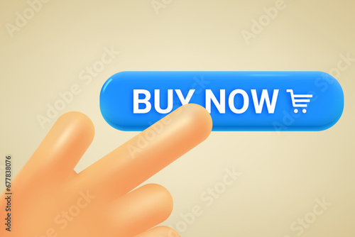 
Hand pressing button in internet shop. 3d vector illustration photo