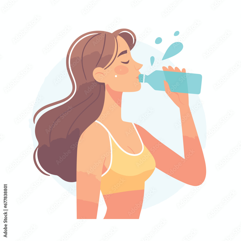 a woman drinking water stay hydrated flat simple vector illustrations on white background a woman drinking water stay hydrated flat simple vector illustrations on white background