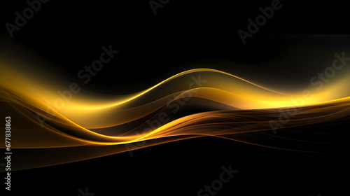 Golden light tails on black background, a yellow light wave on a dark backdrop, glowing golden elegance 