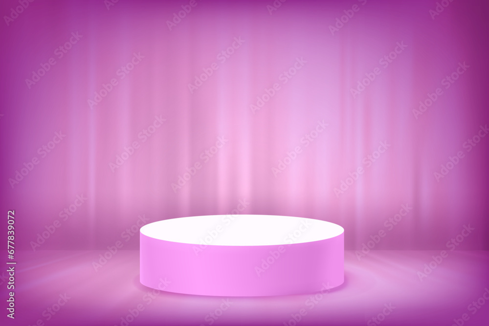 Abstract purple studio with podium and copy space. Design product template. 3d design vector mockup