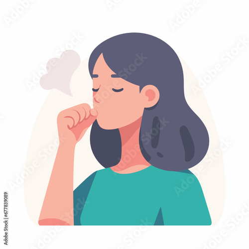 Woman doing inhale breath exercise for calm stress relief flat simple vector illustrations on white background