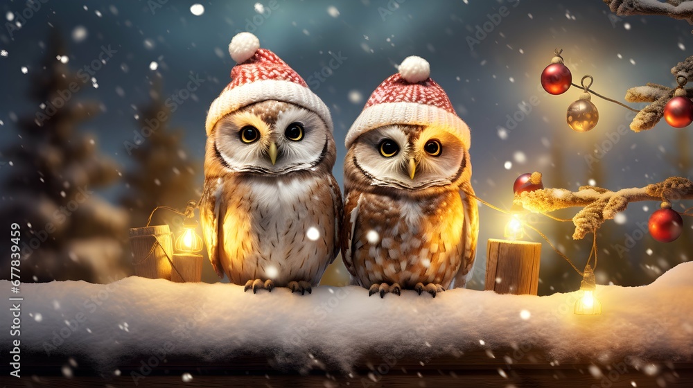 Owls and Snowmen in a Winter Wonderland. Generative AI