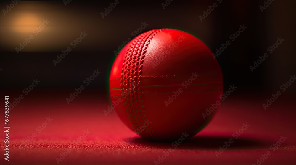 Dynamic image of a cricket ball in red background, propelled by a fast bowler, masterfully conveys the photography's ability to encapsulate the intensity and speed of the game Dynamic image of a cricket ball in red background, propelled by a fast bowler, masterfully conveys the photography's ability to encapsulate the intensity and speed of the game