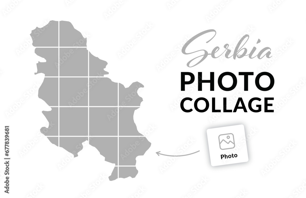 Serbia photo collage. Travel, voyage, map photo concept. Vector