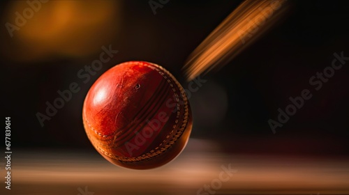 A dynamic image of a cricket ball mid-flight, bowled by a fast bowler, capturing the intensity and speed of the game photography photo