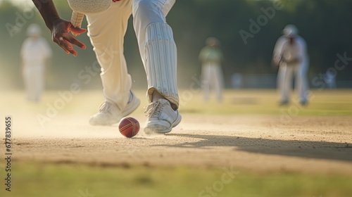 A photograph during cricket match, featuring the dynamic interplay of bowlers and batsmen on the pitch, adeptly captures the intensity and excitement of the game photo