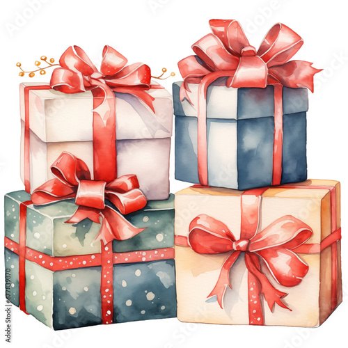 Watercolor Christmas, birthday, celebration gift boxes.